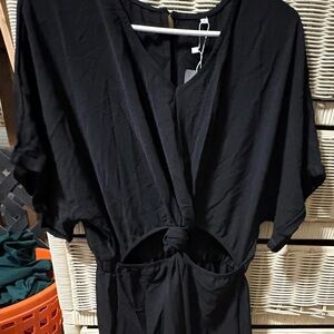 Black V-Neck Dress with Knot Detail